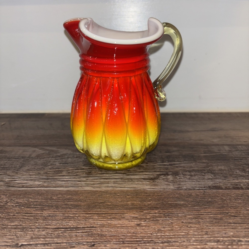Kanawha Three Tone Cased White Glass Pitcher With Heart Shape Opening 5"
